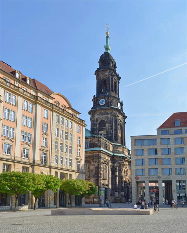 27 - The Kreuzkirche (Church of the Holy Cross), a prominent historic Lutheran church located at the Altmarkt square in Dresden